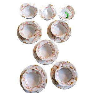 Haviland Limoges France Varenne Pink Rose Bone China Ramekin & Saucer Set Of 5